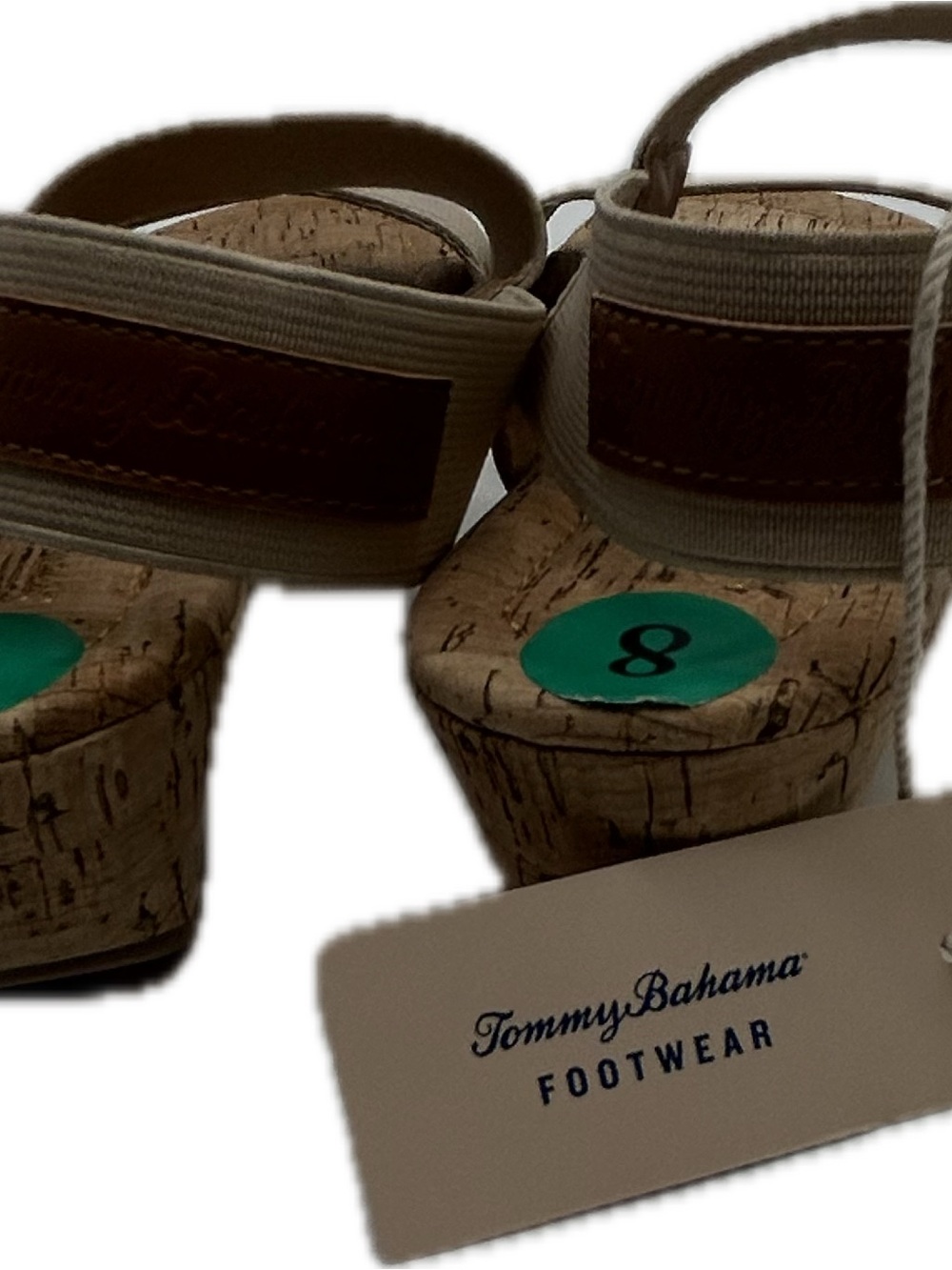 Tommy Bahama Beige Elastic Strap Cork-Style Wedge Sandals - Picture 7 of 7